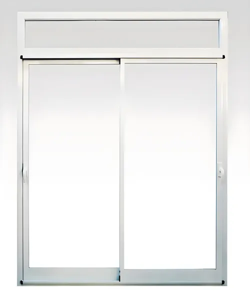 Puerta balcón corrediza 2 hojas con paño fijo superior, color blanco brillante