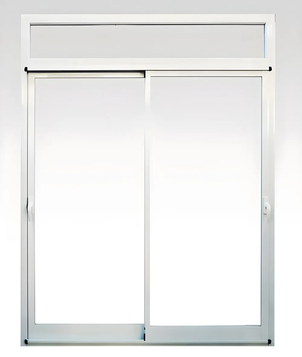 Puerta balcón corrediza 2 hojas con paño fijo superior, color blanco brillante