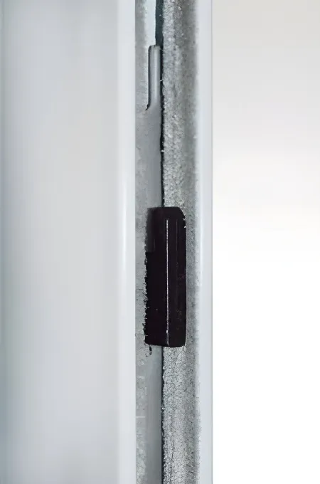Puerta balcón corrediza 2 hojas con paño fijo superior, color blanco brillante (detalle)