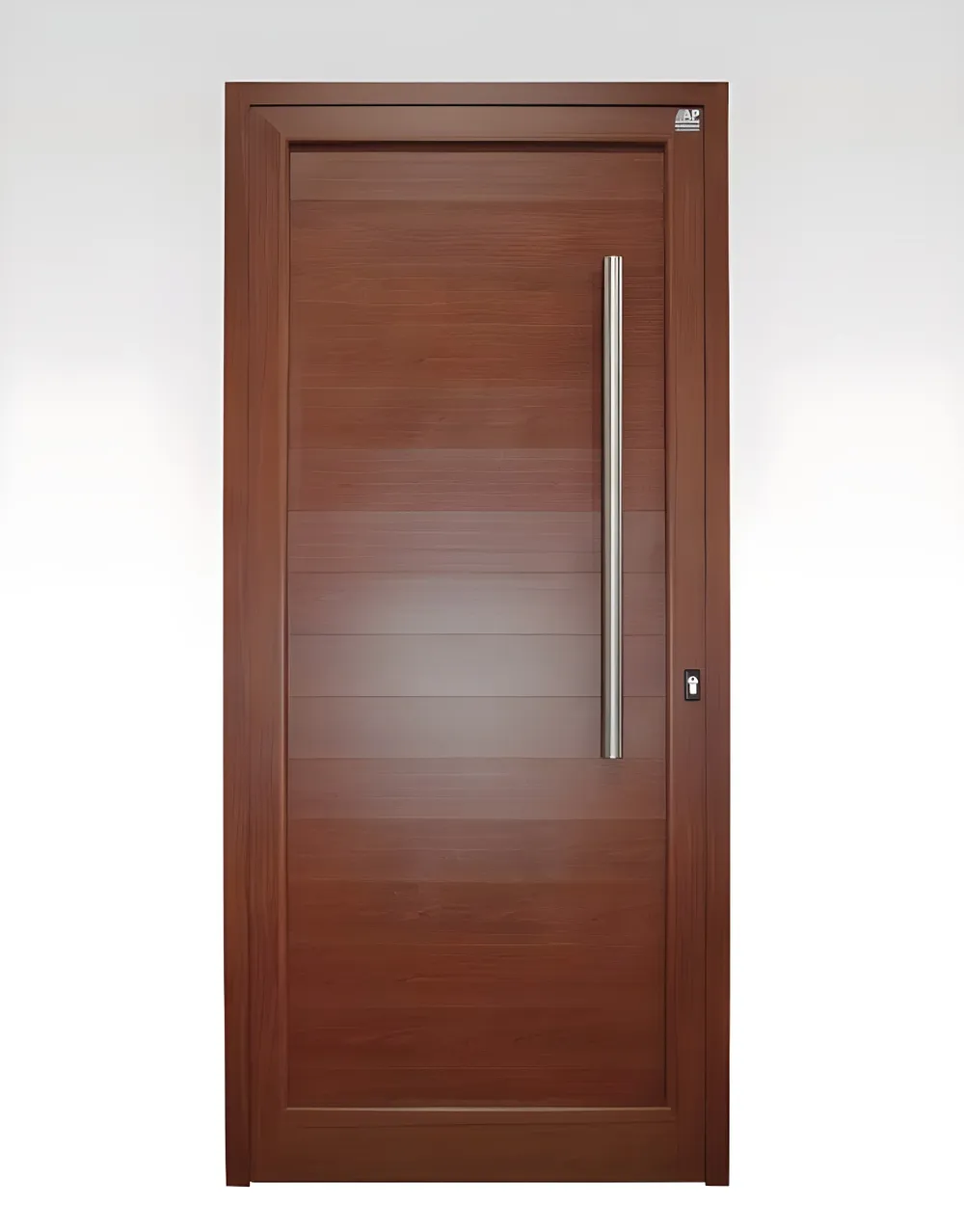 Puerta simil cedro acanalada con manijón, color simil cedro