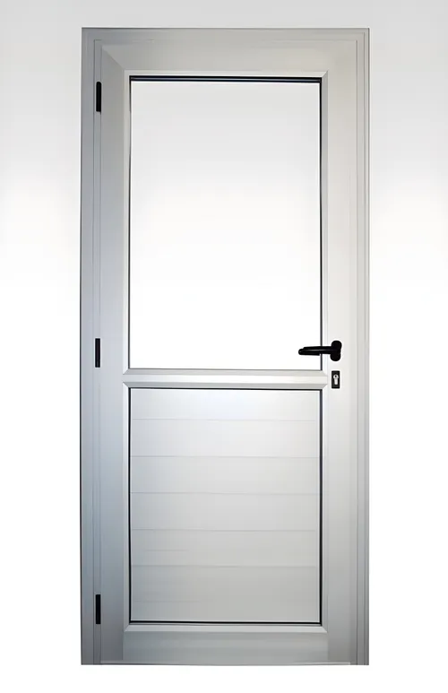 Puerta M3 - mitad vidrio, mitad revestimiento, color anodizado natural