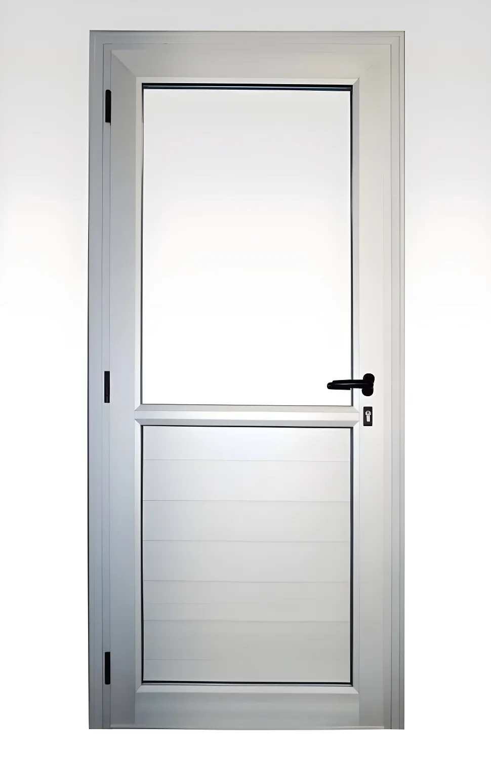 Puerta M3 - mitad vidrio, mitad revestimiento, color anodizado natural