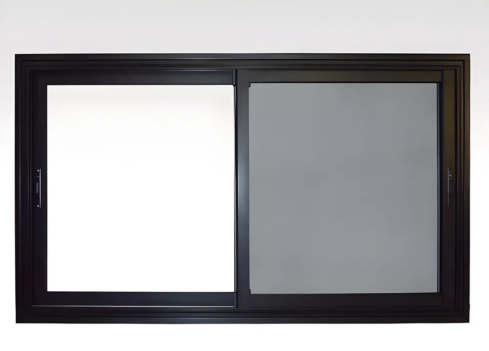 Ventana corrediza con mosquitero, color negro mate