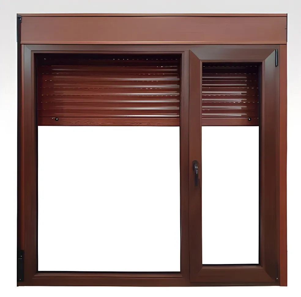 Ventana patagónica oscilobatiente + paño fijo + cajón compacto, color nogal