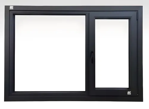 Ventana patagónica oscilobatiente + paño fijo (sin mosquitero, sin cajón), color negro mate