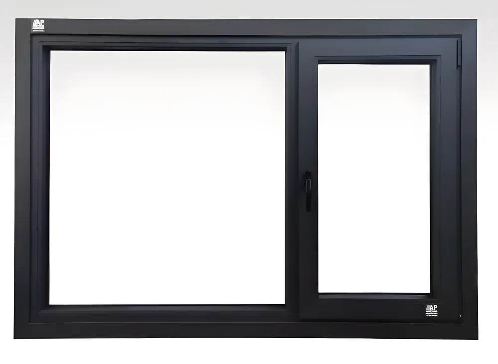 Ventana patagónica oscilobatiente + paño fijo (sin mosquitero, sin cajón), color negro mate
