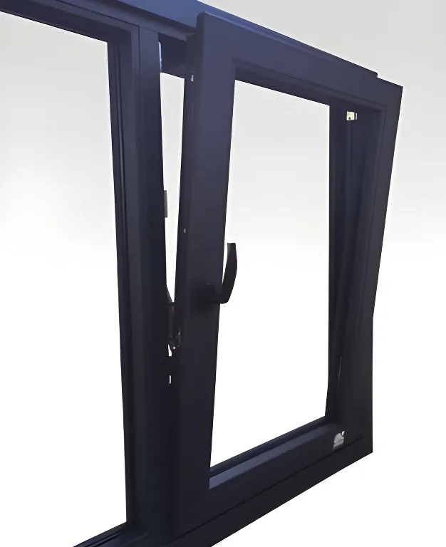 Ventana patagónica oscilobatiente + paño fijo (sin mosquitero, sin cajón), color negro mate (detalle)