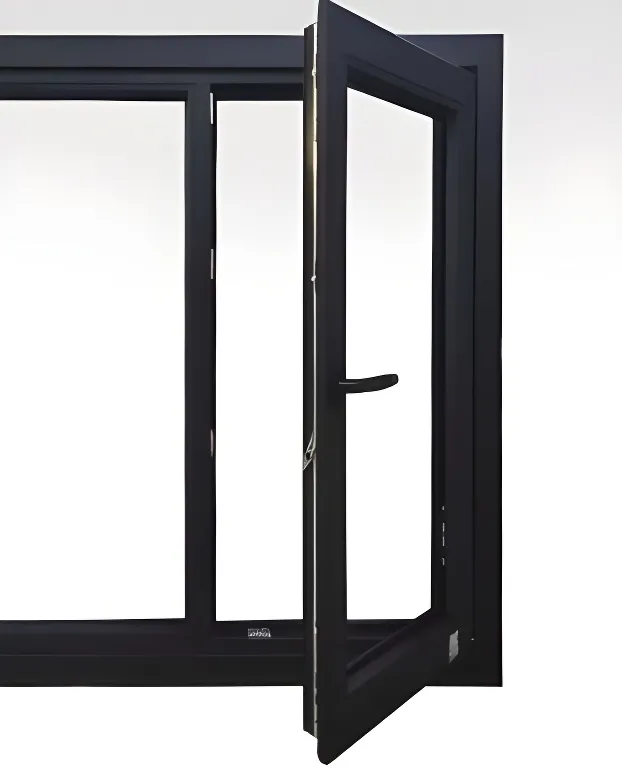 Ventana patagónica oscilobatiente + paño fijo (sin mosquitero, sin cajón), color negro mate (detalle)