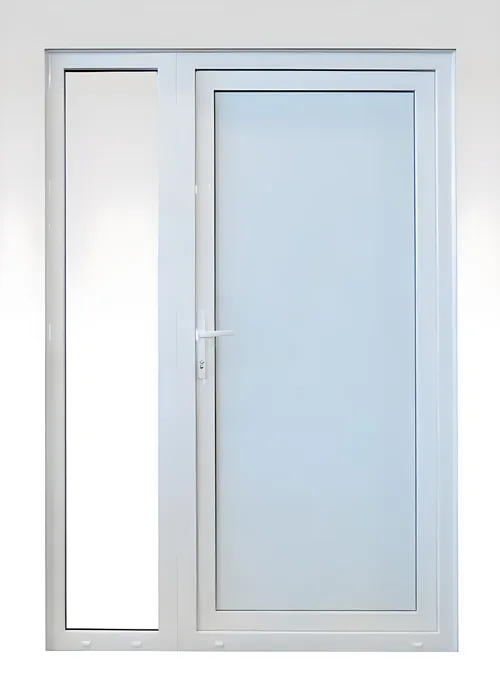 Puerta blanca con paño fijo lateral y DVH, color blanco