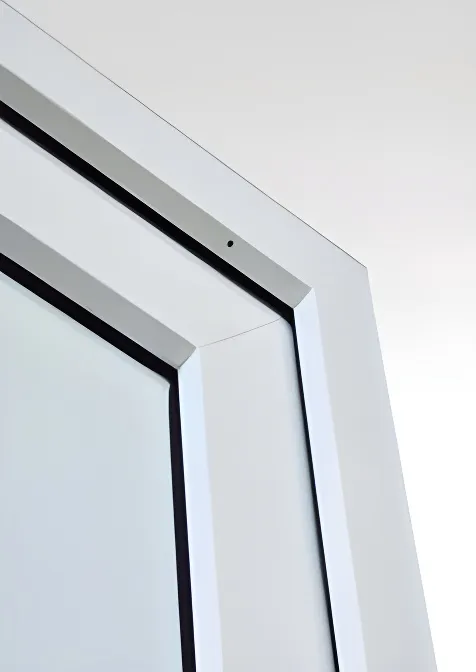 Puerta blanca con paño fijo lateral y DVH, color blanco (detalle)