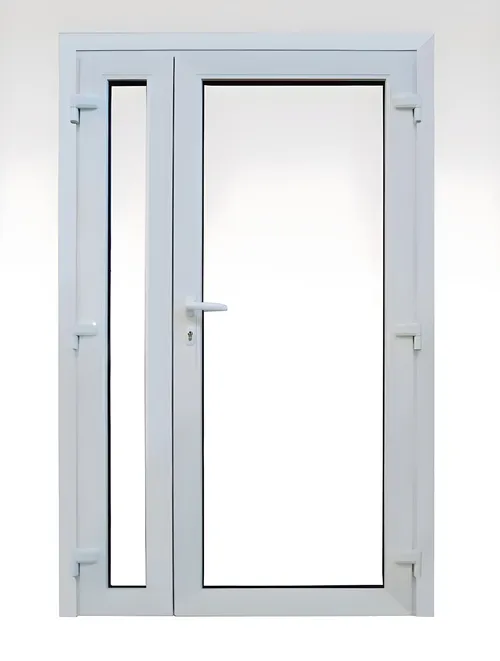 Puerta hoja y media totalmente vidriada, color blanco