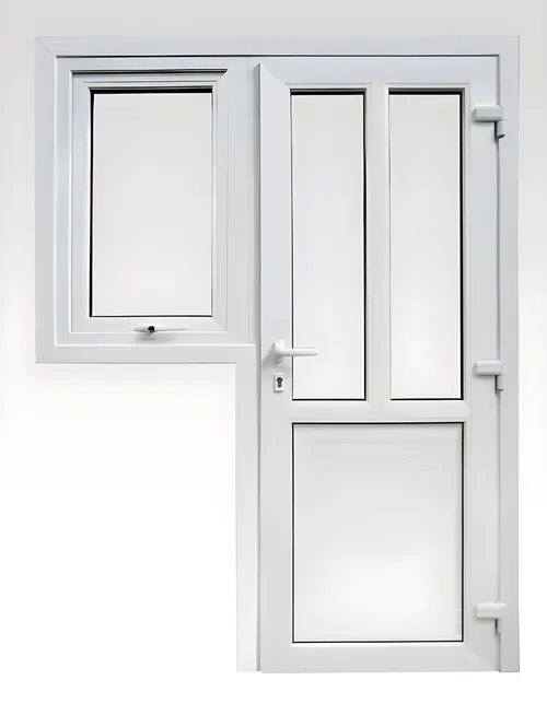 Puerta con ventana proyectante acoplada (1/2 revestimiento, 1/2 vidrio), color blanco