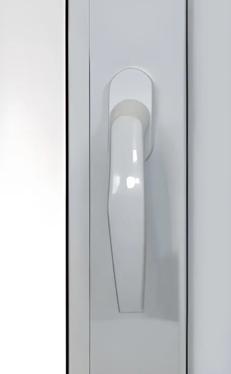 Puerta con ventana rebatible acoplada, panel pampa opaco, color blanco (detalle)
