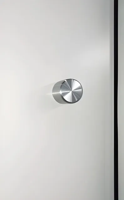 Puerta con paño fijo lateral, panel pampa con acentos verticales, color blanco (detalle)