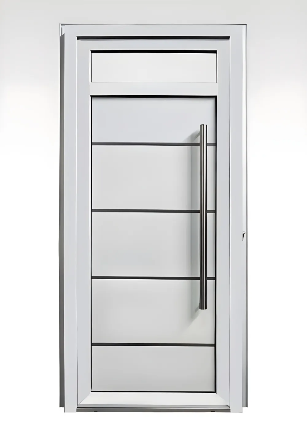 Puerta con paño fijo superior (transom), panel ranurado, color blanco