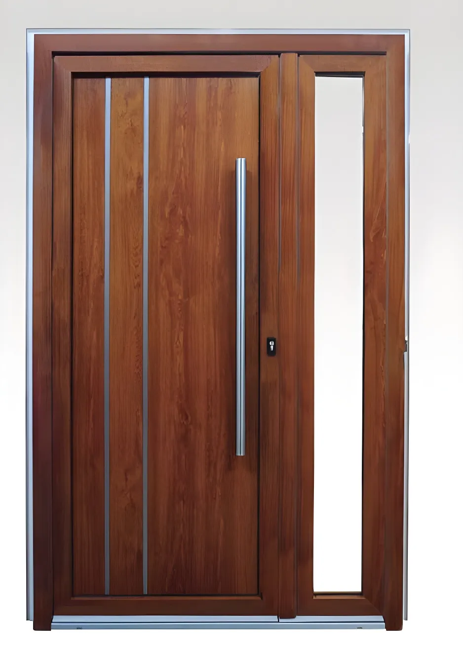 Puerta hoja y media con panel Pampa y hoja fija vidriada, color no especificado