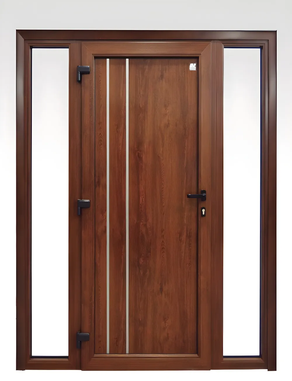 Puerta con paños fijos, color nogal