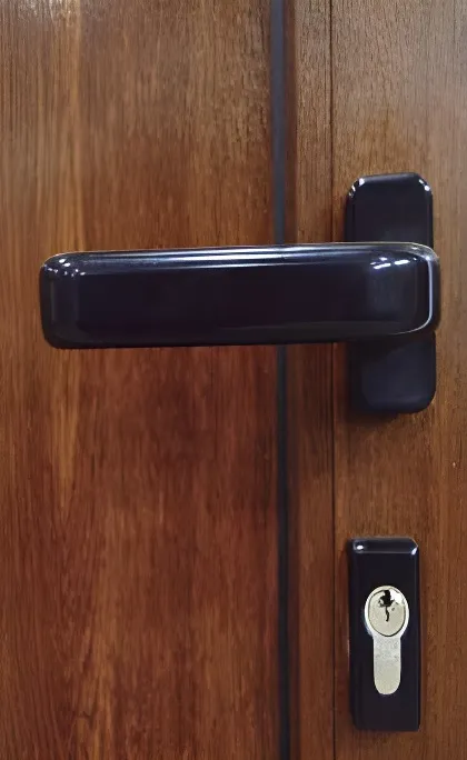 Puerta con paños fijos, color nogal (detalle)