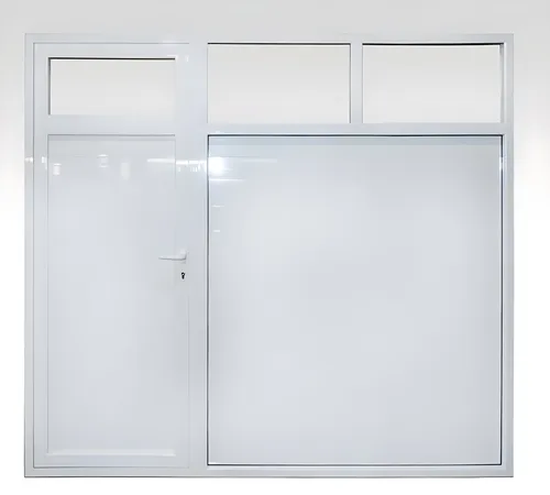 Portón levadizo aluminio Línea Módena con puerta de escape, color blanco
