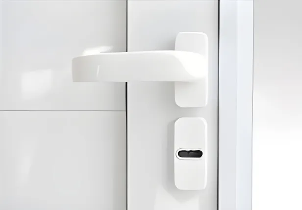 Puerta de abrir 1 hoja con visor, color no especificado (detalle)