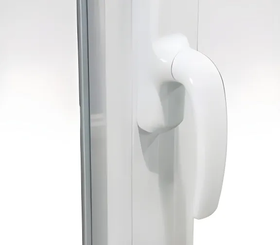 Ventana de rebatir con paño fijo y cajón compacto, color blanco brillante (detalle)