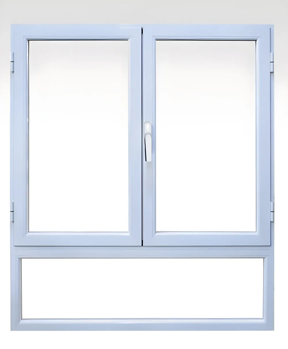 Ventana de rebatir con paño fijo acoplado, color blanco brillante