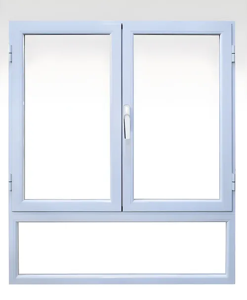 Ventana de rebatir con paño fijo acoplado, color blanco brillante